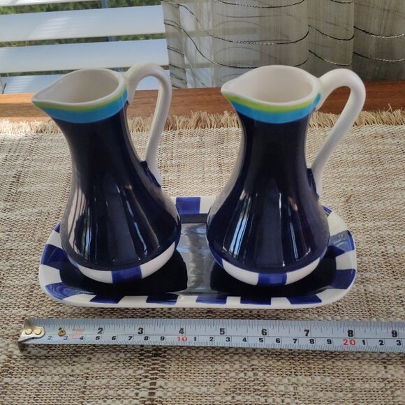 Living Art Stoneage VTG Cruet Set of 3 Carleen Gaby Stoneage Handpainted - Picture 9 of 13